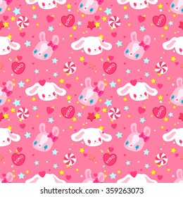 Delightful And Very Cute Pattern With Bunnies, Candy And Hearts For St. Valentine's Day, Or For Children's Design.