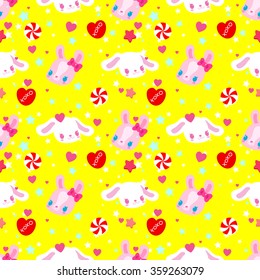Delightful and very cute pattern with bunnies, candy and hearts for St. Valentine's Day, or for children's design.