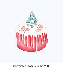 A delightful watercolor strawberry cake illustration with pink tones and sweet berries. This hand drawn cake art is ideal for bakery designs, dessert menus, or any creative food-related project.
