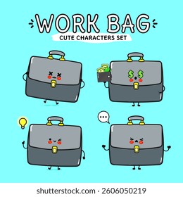 Delightful work bag characters showcase a range of fun emotions, ideal for adding charm to financial designs.