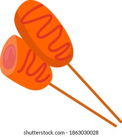 Delicioso corndog, ilustração, vetor sobre fundo branco.
