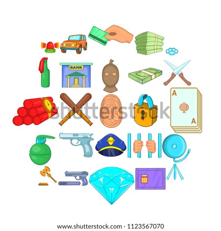 Delinquency icons set. Cartoon set of 25 delinquency vector icons for web isolated on white background
