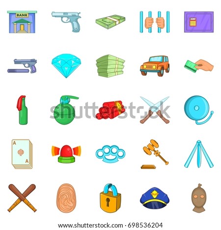 Delinquency icons set. Cartoon set of 25 delinquency vector icons for web isolated on white background