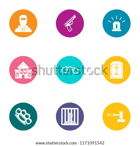 Delinquency icons set. Flat set of 9 delinquency vector icons for web isolated on white background