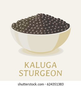 Delish Black Kaluga Sturgeon Caviar In A White Bowl.