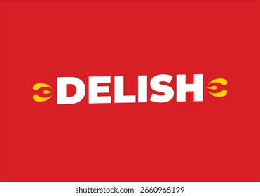 DELISH Bold White Text on Red Background
