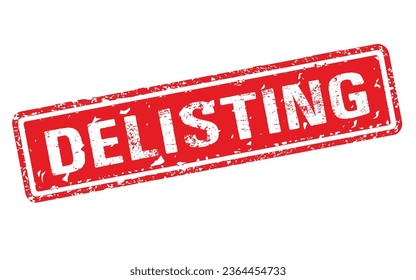 Sello DELISTING. Vector de estampado de grungo de rectángulo rojo 