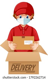 Deliver or courier man in red uniform cartoon character illustration