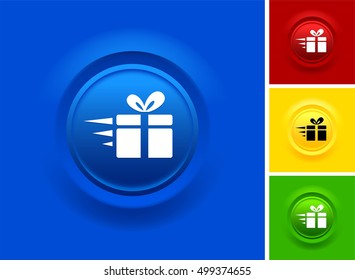 Deliver Gift Box on Blue Bevel Round Button