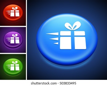 Deliver Gift Box on Blue Round Button
