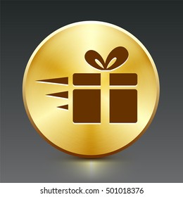 Deliver Gift Box on Gold Round Button