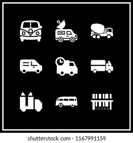 deliver icon. 9 deliver vector set. delivery, concrete truck, van and barcode icons for web and design about deliver theme