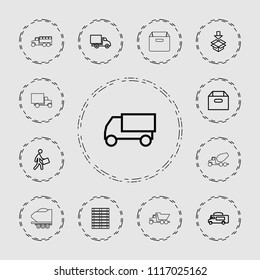 Deliver icon. collection of 13 deliver outline icons such as truck, box, van, courier, delivery car, concrete mixer, cargo box. editable deliver icons for web and mobile.