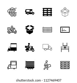 Deliver icon. collection of 16 deliver filled and outline icons such as van, cargo box, box, cargo trailer, delivery bike, courier. editable deliver icons for web and mobile.