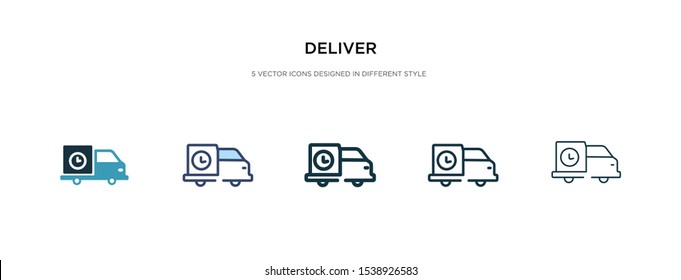 deliver icon in different style vector illustration. two colored and black deliver vector icons designed in filled, outline, line and stroke style can be used for web, mobile, ui