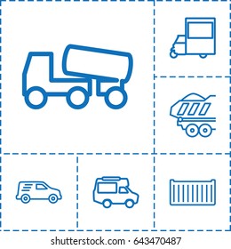 Deliver icon. set of 6 deliver outline icons such as concrete mixer, van, cargo box, delivery car