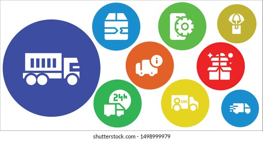 deliver icon set. 9 filled deliver icons.  Simple modern icons about  - Truck, Fast delivery, Mobile, Delivery truck, Van, Delivery, Box