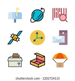 deliver icon set. vector set about open box, delivery, barcode and van icons set.