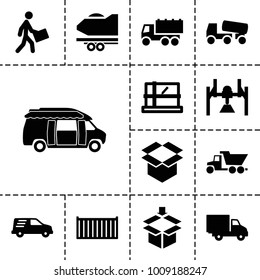 Deliver icons. set of 13 editable filled deliver icons such as parcel, truck, concrete mixer, van, box, cargo box, courier, delivery car