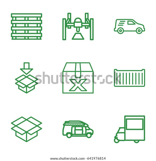 Deliver icons set. set of 9 deliver\
outline icons such as van, cargo box, box, delivery\
car