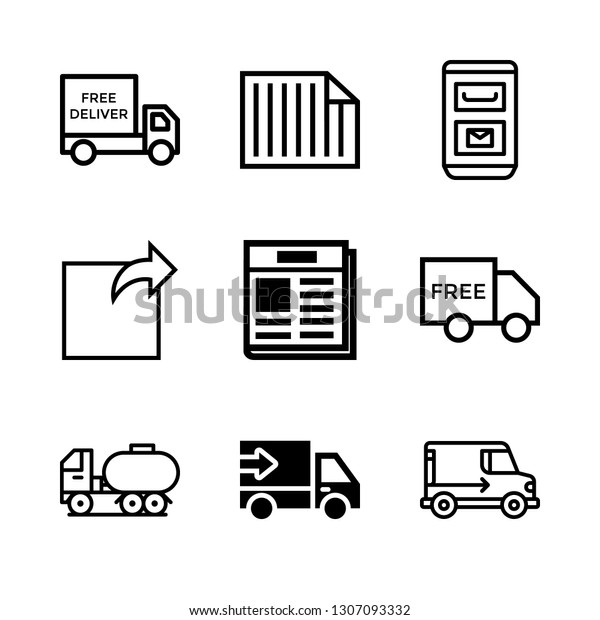 deliver icons set with delivery truck, tank truck and\
delivery vector set