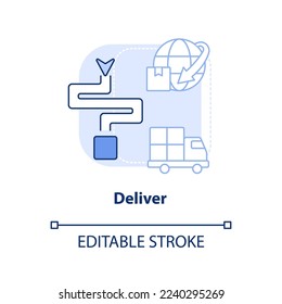 Deliver light blue concept icon. Transportation. Component of supply chain management abstract idea thin line illustration. Isolated outline drawing. Editable stroke. Arial, Myriad Pro-Bold fonts used
