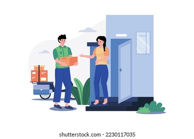 Deliver Man Delivering Parcel At Doorstep