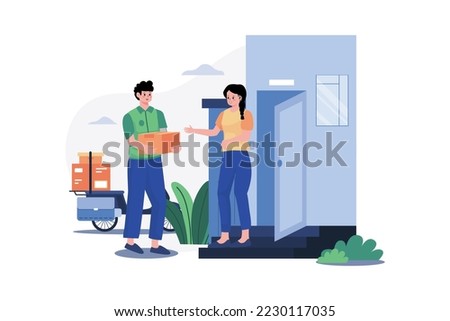 Deliver Man Delivering Parcel At Doorstep