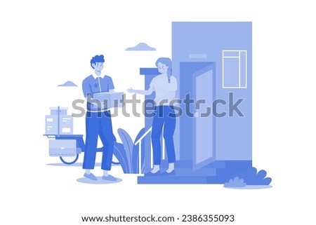 Deliver Man Delivering Parcel At Doorstep