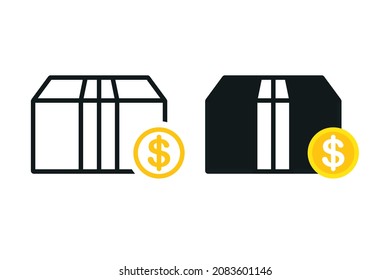 Deliver package box with dollar coin icon. Illustration vector