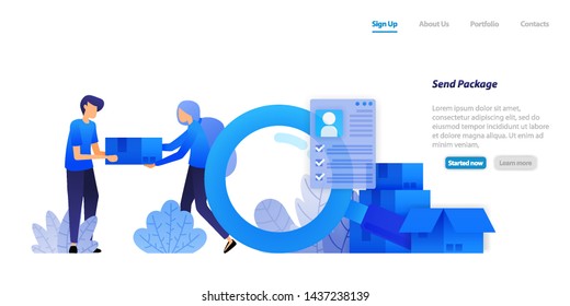 deliver packages to customers. distributing e-commerce products with full customer data protection. flat illustration concept 