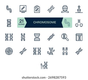 Ofereça imagens consistentes em pixels com 25 ícones de linha regular projetados para cromossomo, fáceis de exportar.