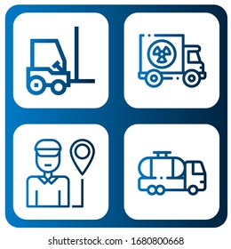 deliver simple icons set. Contains such icons as Forklift, Truck, Delivery man, Tank truck, can be used for web, mobile and logo