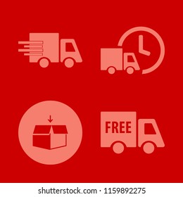 deliver vector icons set. with open box, free delivery and fast delivery truck in set