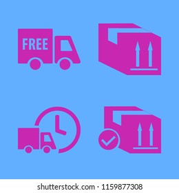 deliver vector icons set. with parcel box, free delivery and fast delivery truck in set