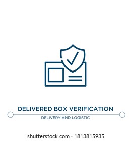 delivered box verification outline vector icon. simple element illustration. delivered box verification outline icon from editable delivery concept. can be used for web and mobile
