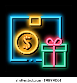 pedido entregado y presente vector de señal de luz de neón. Icono brillante de orden y señal de presentación. ilustración de símbolo transparente