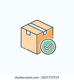 Delivered package icon illustration. A colorful icon illustration of a package with a check mark, representing a successful delivery.