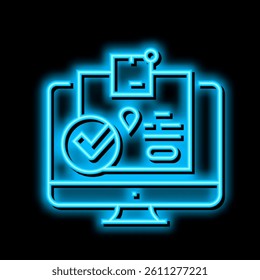 delivered parcel status neon light sign vector. delivered parcel status illustration