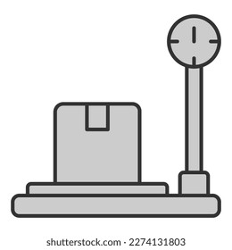 The delivered parcel is weighed on the scales - icon, illustration on white background, grey style