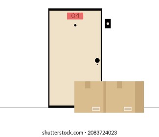 Delivered parcels at the door. Boxes at the front door. Vector illustration