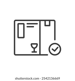 Gelieferter Versand, Symbol im Liniendesign. Zugestellt, Versand, Paket, bestätigt, Empfang, Lieferung, Paket auf weißem Hintergrund Vektor. Ausgelieferter Versand editierbares Strichsymbol