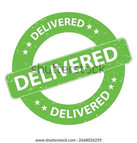 Delivered Stamp Vector – Grunge Round Seal with Stars, Shipping and Delivery Confirmation Badge for Courier Services, Logistics, Mail Packages, Postal Business, and Documents