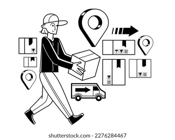 Deliverer carrying a box vector illustration.