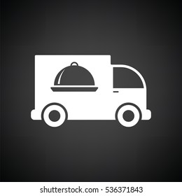 Delivering car icon. Black background with white. Vector illustration.