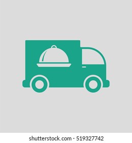 Delivering car icon. Gray background with green. Vector illustration.