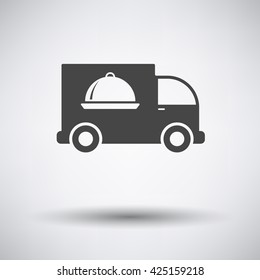 Delivering car icon on gray background with round shadow. Vector illustration.