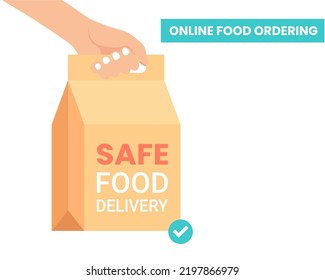 Delivering Food Safely From Restaurants Fast Food Delivery Concept Illustration Of Safe Home Delivery