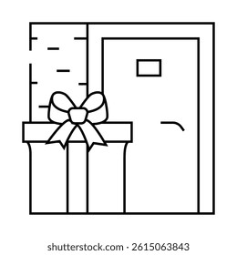 delivering gift line icon vector. delivering gift sign. isolated contour symbol black illustration