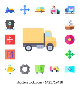 delivering icon set. 17 flat delivering icons.  Simple modern icons about  - ship, move, trucking, export, chain, trailer, container, van, shipping